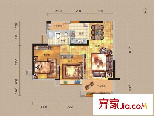 東港華府6#02戶型 2室2廳1衛(wèi)