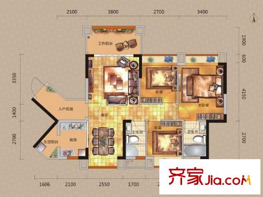 東港華府6#04戶型 3室2廳2衛(wèi)