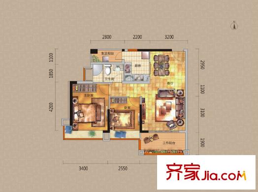 東港華府3/4棟02戶型 2室1廳1衛(wèi)1廚