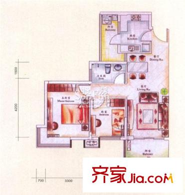 翰林雅苑戶(hù)型圖3棟03號(hào)房戶(hù)型圖 2室2廳1衛(wèi)1廚
