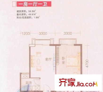 謝崗山水花城   1室戶型圖