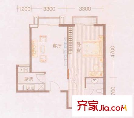 謝崗山水花城戶型圖A1棟1-3單元 1室1廳1衛(wèi)