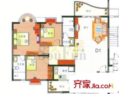天景花園 3室 戶型圖