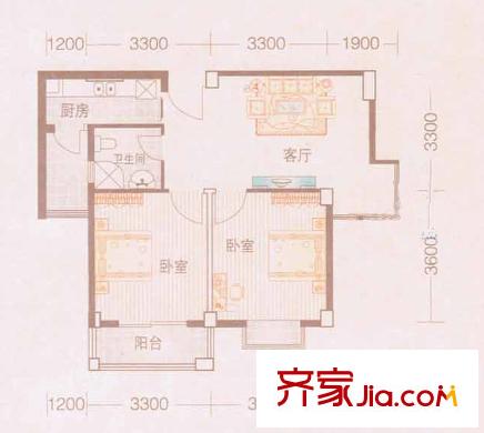 謝崗山水花城戶型圖A1棟1-3單元 2室1廳1衛(wèi)