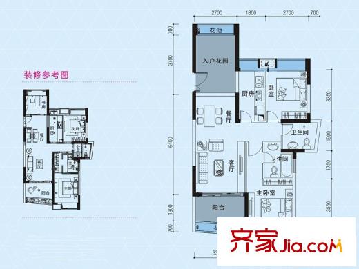 君悅藍(lán)庭1棟雅韻2-1戶型 2室2廳2衛(wèi)1廚