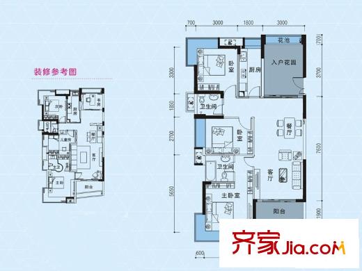 君悅藍(lán)庭1棟攬景戶型 3室2廳2衛(wèi)1廚