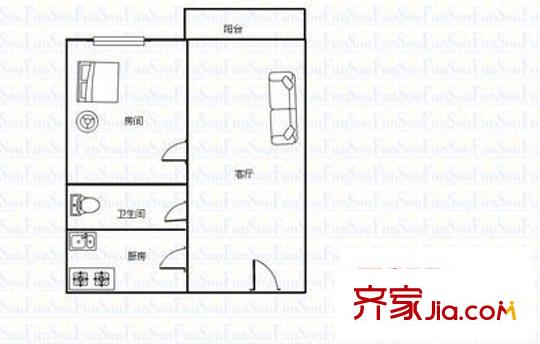 聯(lián)合廣場 1室 戶型圖