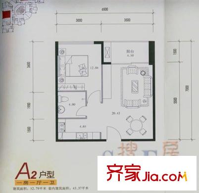 金沙灣花園 1室 戶型圖