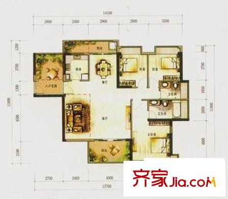 金沙灣花園 3室 戶型圖