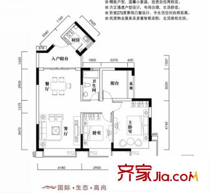 新世紀麗江豪園五期牡丹閣戶型圖1、2座2-16層北向02戶型 2室2廳1衛(wèi)1廚