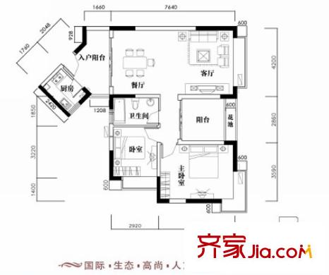新世紀麗江豪園五期牡丹閣戶型圖3、4座2-17層東向03戶型 2室2廳1衛(wèi)1廚