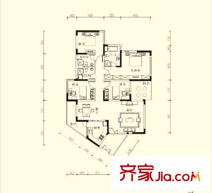 新世紀(jì)麗江豪園五期牡丹閣戶型圖逸景閣02單元2-14層02戶型 4室2廳3衛(wèi)