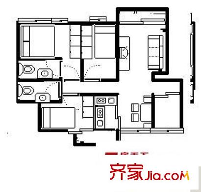 金沙灣花園 3室 戶型圖