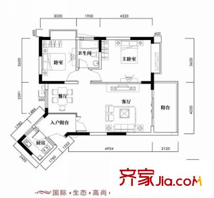 新世紀(jì)麗江豪園五期牡丹閣戶型圖3、4座2-17層?xùn)|向04戶型 2室2廳1衛(wèi)1廚