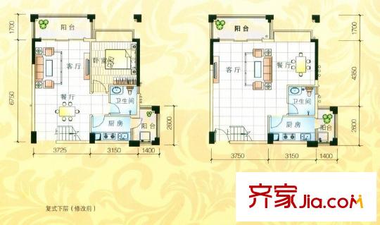雍景家園戶型圖F4戶型復(fù)式上層 3室2廳2衛(wèi)