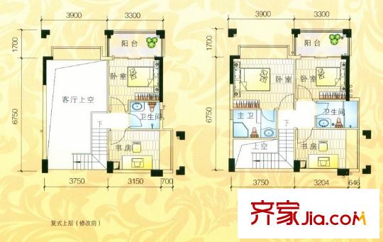 雍景家園戶型圖F4戶型復(fù)式下層 3室2廳2衛(wèi)