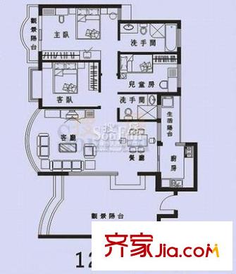 紅荔花園 3室 戶型圖