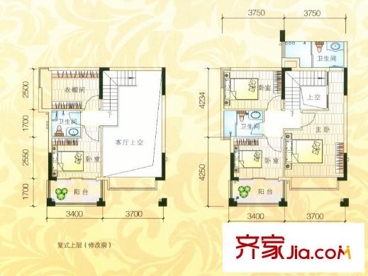 雍景家園戶型圖F5戶型復(fù)式上層 3室2廳2衛(wèi)