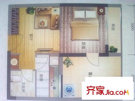 城市假日二期 1室 戶型圖