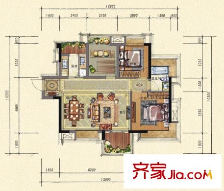 鼎峰尚境4棟標準層C4戶型 3室2廳1衛(wèi)1廚