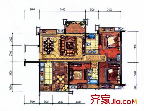 鼎峰尚境3棟1單元01戶型 2室1廳1衛(wèi)1廚