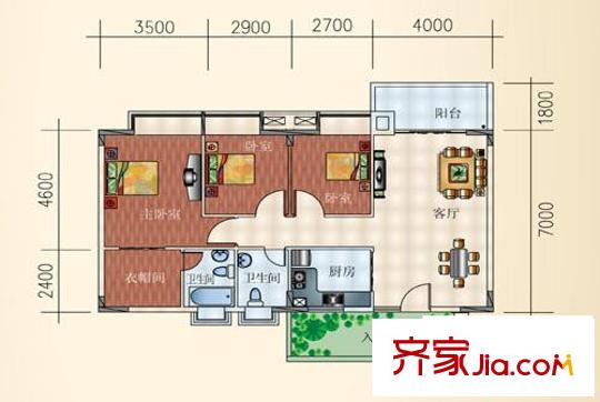 建安廣場(chǎng)二期戶型圖1-3棟標(biāo)準(zhǔn)層01單元A戶型 3室2廳