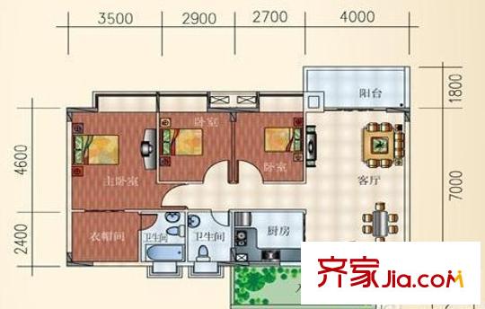 建安廣場(chǎng)二期  3室 戶型圖
