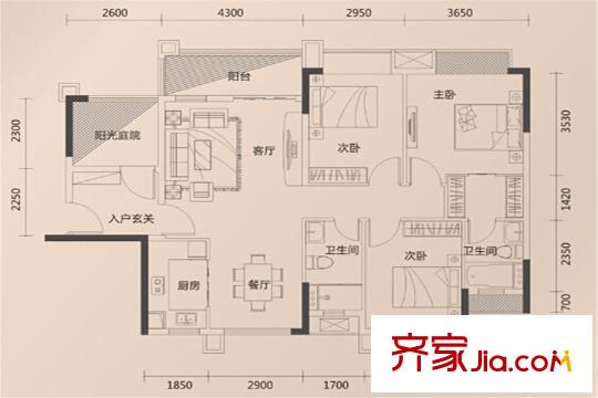 錦龍灣畔F戶型圖 4室2廳2衛(wèi)1廚