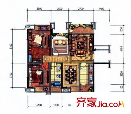 鼎峰尚境3棟2單元04戶型 2室2廳1衛(wèi)1廚