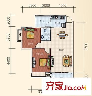 建安廣場(chǎng)二期戶型圖1-3棟標(biāo)準(zhǔn)層04單元C戶型 2室2廳