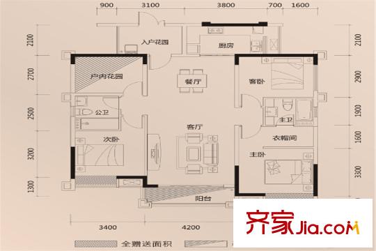 錦龍灣畔H戶型圖 4室2廳2衛(wèi)1廚