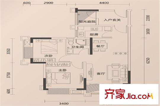 錦龍灣畔A戶型圖 3室2廳1衛(wèi)1廚