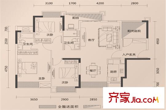 錦龍灣畔G戶型圖 4室2廳2衛(wèi)1廚