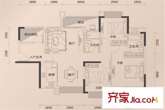 錦龍灣畔E戶型圖 4室2廳2衛(wèi)1廚
