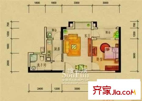 新達(dá)中心 2室 戶型圖