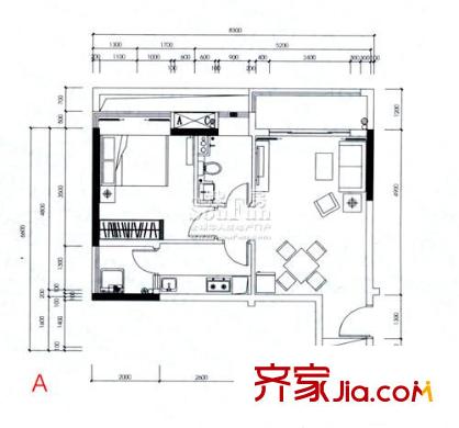 萬科運(yùn)河?xùn)|1號(hào)三期1室戶型圖