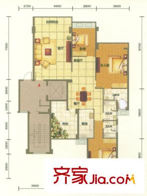 錦繡旗峰戶型圖3-4棟標(biāo)準(zhǔn)層A4戶型 3室2廳3衛(wèi)1廚