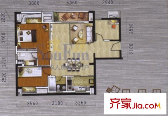 盈豐商住中心 1室 戶型圖