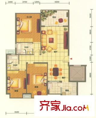 錦繡旗峰戶型圖10-13棟標(biāo)準(zhǔn)層C戶型 3室2廳2衛(wèi)1廚