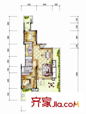 保利生態(tài)城43棟（一層）D1戶型復(fù)式上層 2室2廳2衛(wèi)1廚