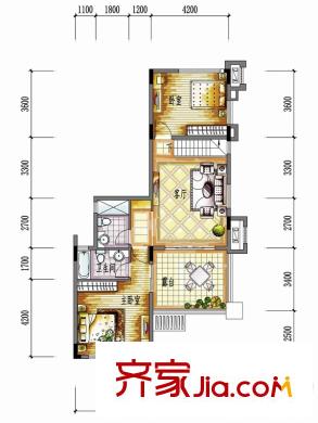 保利生態(tài)城43棟（二層）D2戶型復(fù)式上層 2室2廳2衛(wèi)1廚