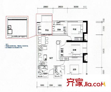 新世紀(jì)星城美寓50棟標(biāo)準(zhǔn)層B戶型 3室2廳2衛(wèi)1廚
