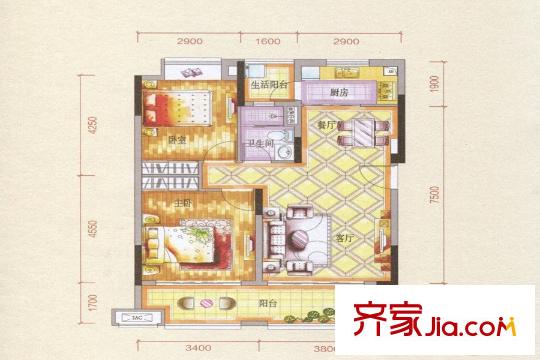 保利生態(tài)城5棟A2戶型 2室2廳1衛(wèi)1廚