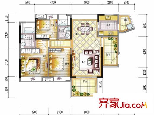 保利生態(tài)城184棟1戶型 3室2廳2衛(wèi)1廚