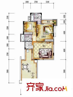 保利生態(tài)城43棟（三層）D3戶型復(fù)式上層 2室2廳2衛(wèi)1廚
