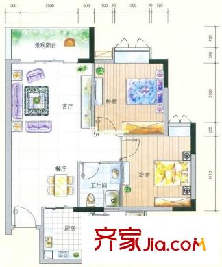 塘廈盈豐廣場 2室 戶型圖