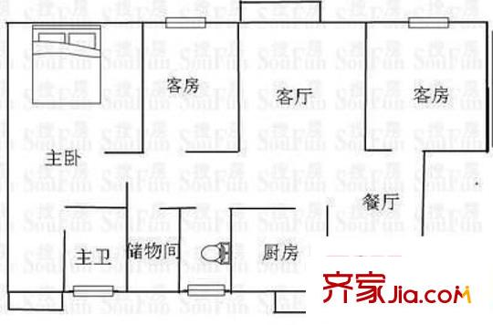 東安花園 3室 戶型圖