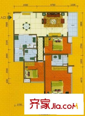 金莎雅苑戶型圖G戶型 3室2廳1衛(wèi)1廚