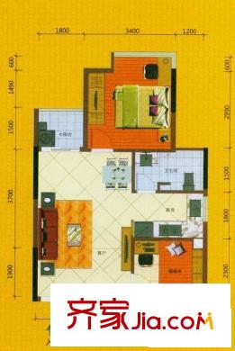 金莎雅苑戶型圖C戶型 2室2廳1衛(wèi)1廚
