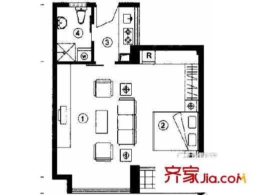 萬(wàn)科城市高爾夫花園二期 1室 戶型圖